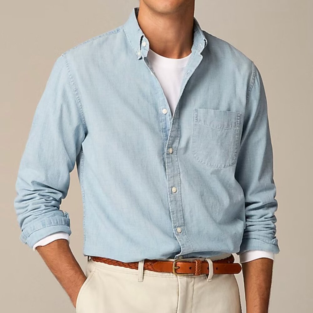 J. Crew Slim organic cotton chambray shirt in five-year wash, XL